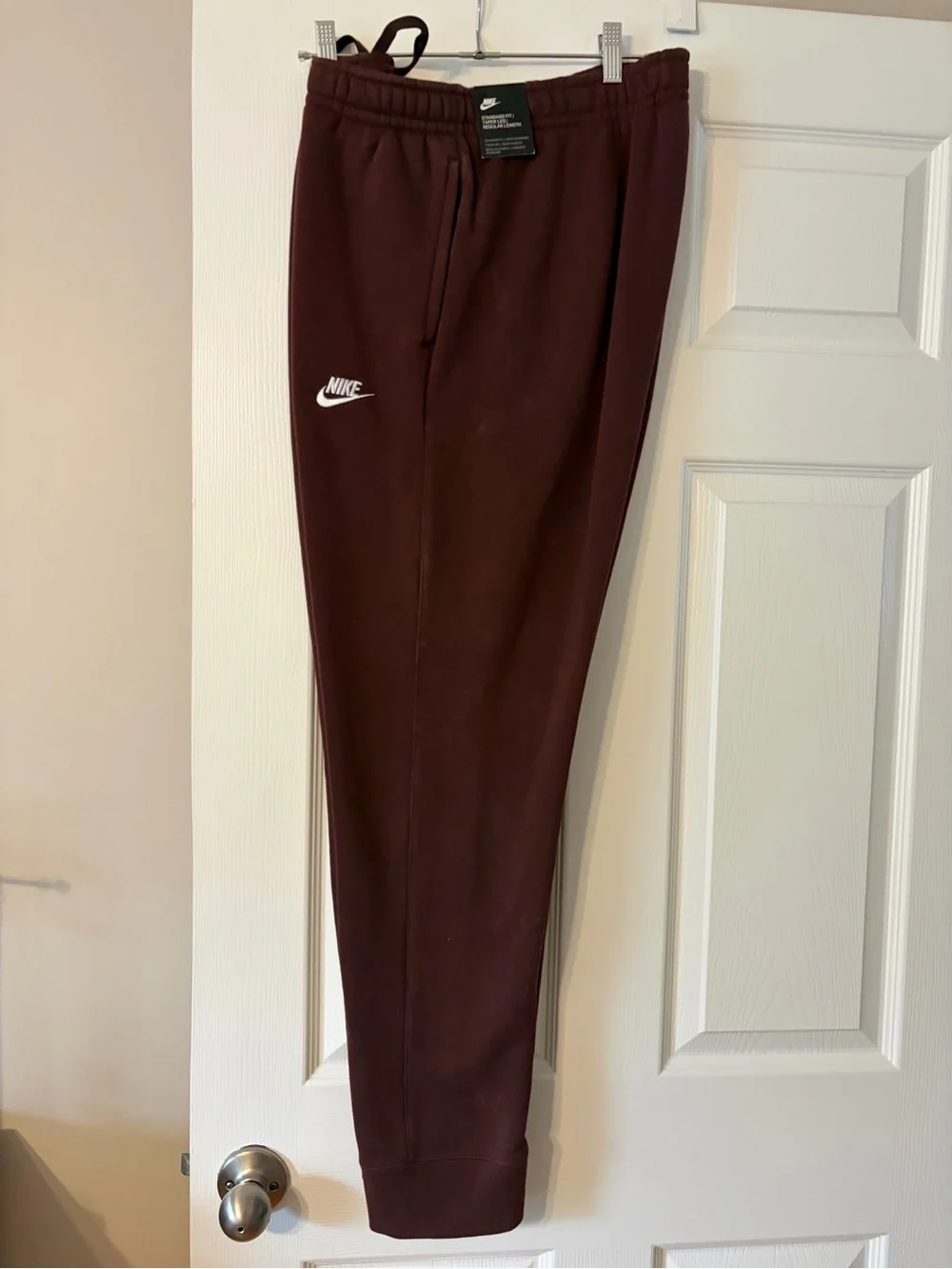 Nike Mens Burgundy Fleece Joggers with White Swoosh XL